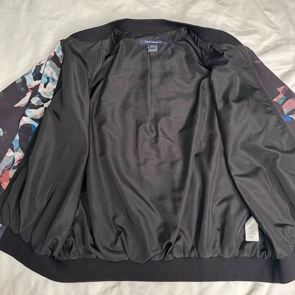 FRENCH CONNECTION Abstract Print Bomber Jacket US 8 Lightweight Lyocell Chic EUC - Picture 9 of 12